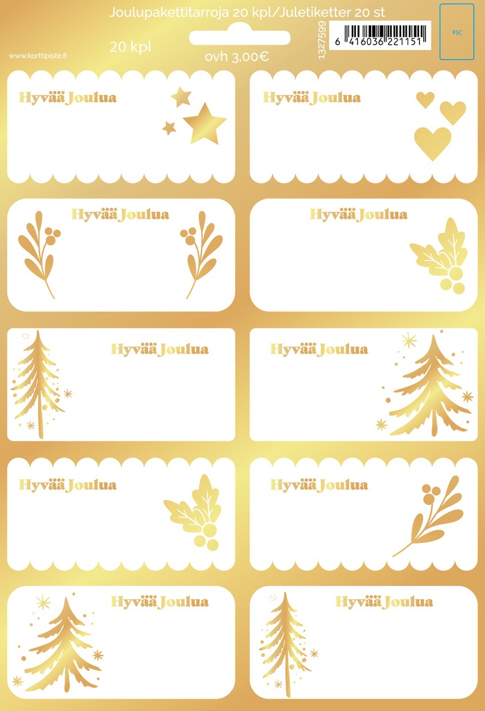 Pakettitarra joulu 2 arkkia kulta