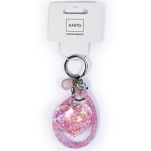 Avaimenperä sydän ja lenkki vaaleanpunainen