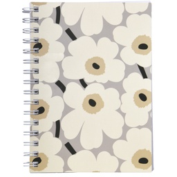[15056] Muistikirja A5 kierre Marimekko Unikko harmaamusta