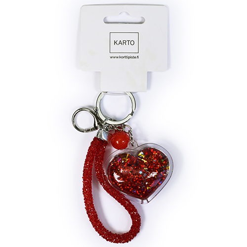 Avaimenperä sydän ja lenkki punainen
