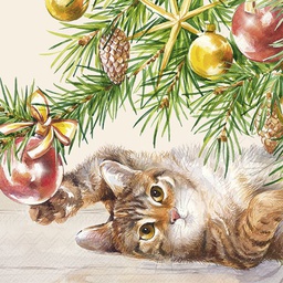 [C1094960] CHRISTMAS CAT cream 25cm