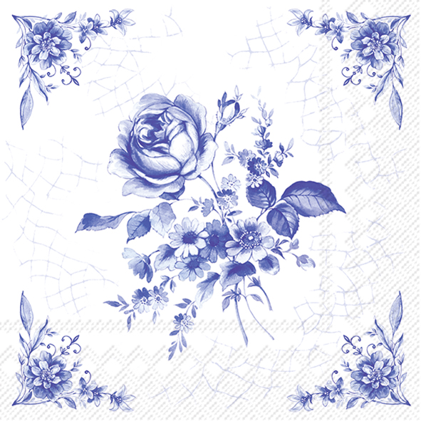 ROSE ON TILE white blue 25cm